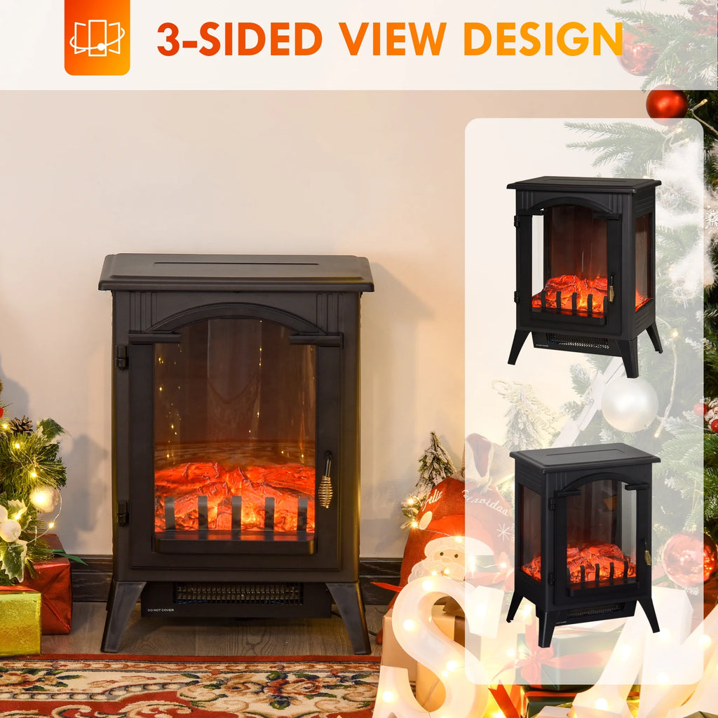 23" Electric Fireplace Heater with LED Flames and Logs, 750W/1500W, Black C6867
