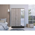 Light Oak Black Three Door Wardrobe Closet with Mirror T878172