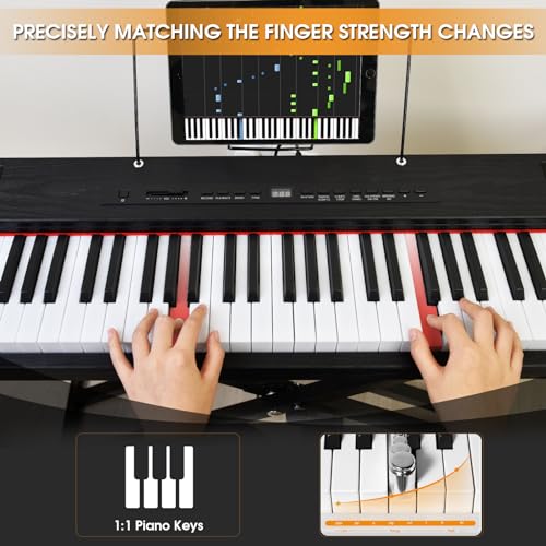 88 Key Semi Weighted Portable Digital Piano Keyboard with Stand, Case, Pedal, Headphone (Black) S543001