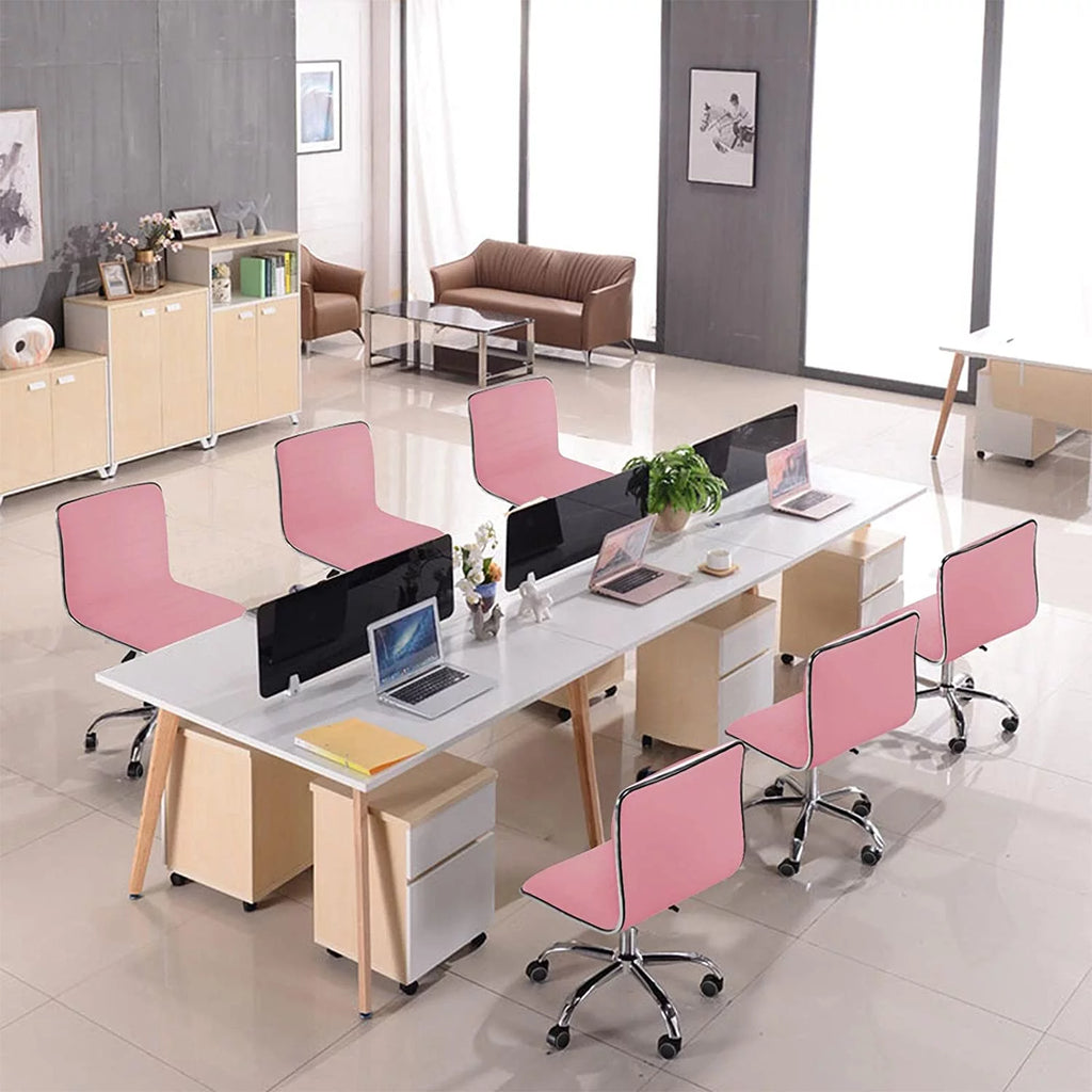 Pink PU Leather Armless Office Chair with Wheels A724