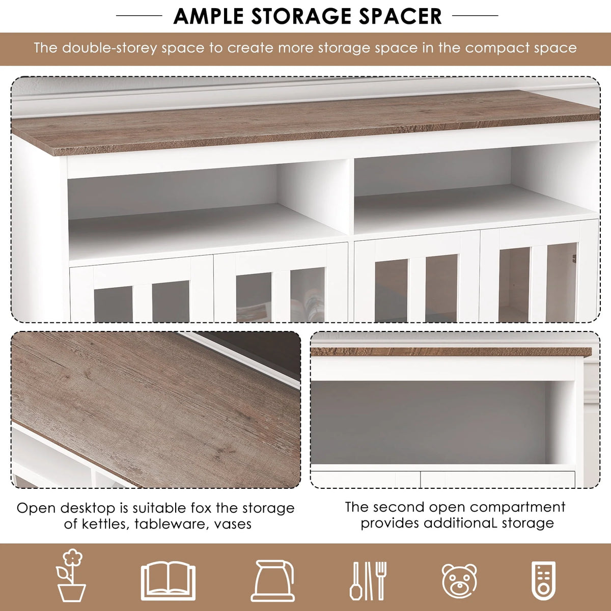 White Sideboard with Glass Doors Y341