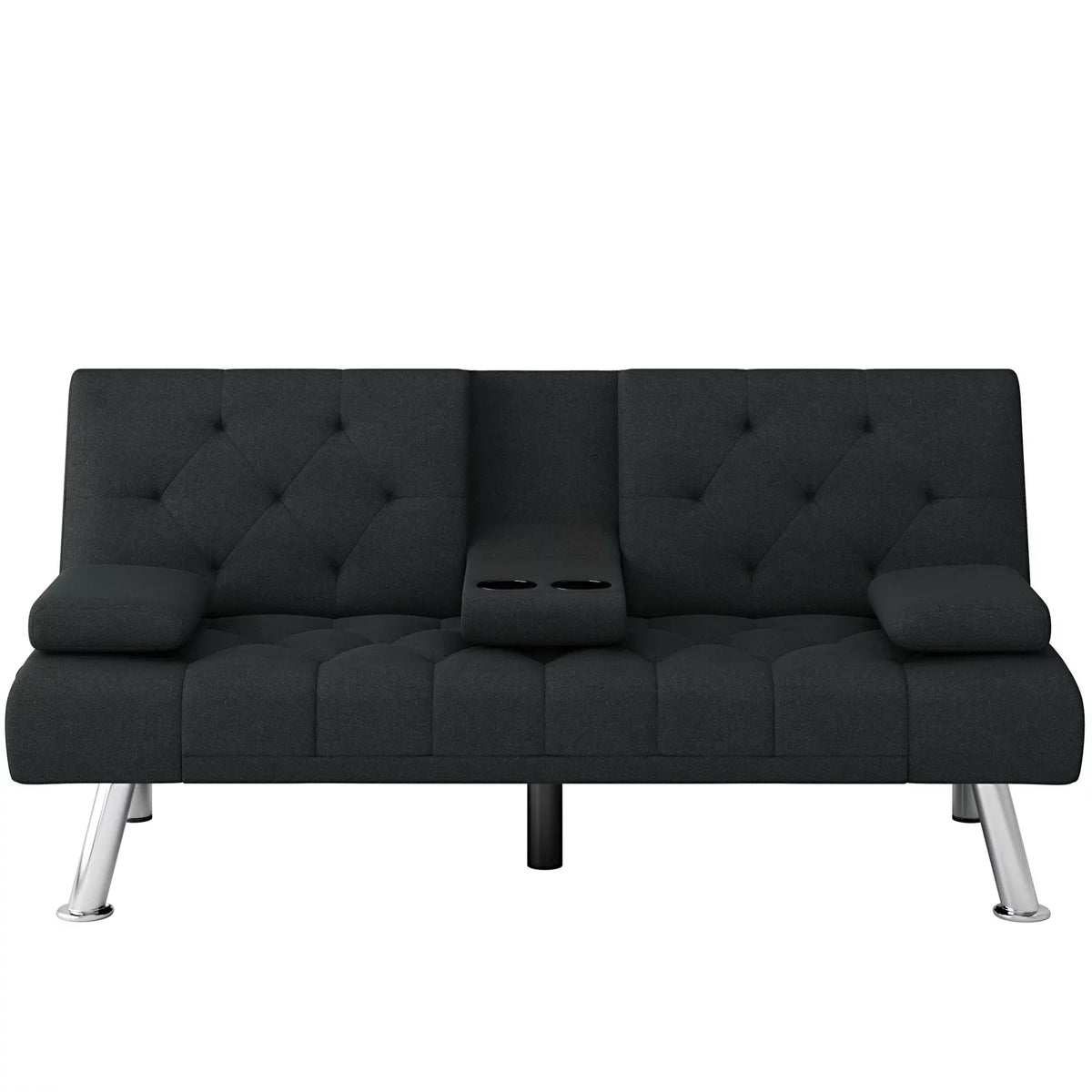 Black Convertible Upholstered Sofa Bed with Cupholders I25048