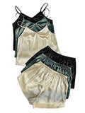 3 Sets Silk Satin Pajama Set Sleeveless V Neck Crop Cami Top and Shorts B9029