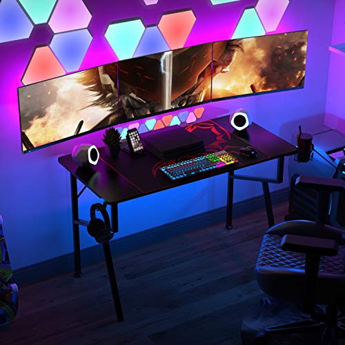 Black 47 Inch Gaming Desk with Mouse Pad Headset Hook Cup Holder Controller Stand R86074