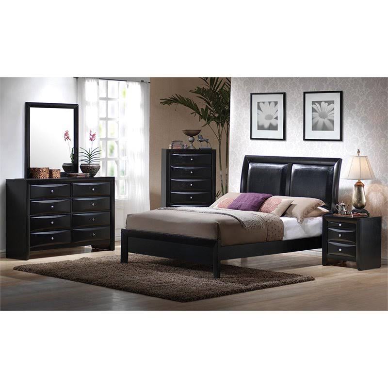 Faux Leather Queen Low Profile Bed in Black U191177