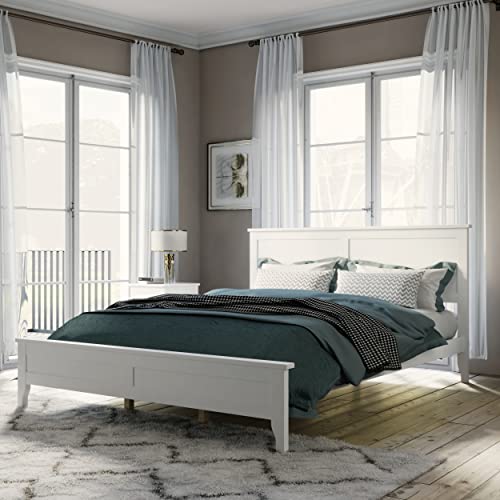 White Queen Wood Platform Bed Frame with Headboard P953