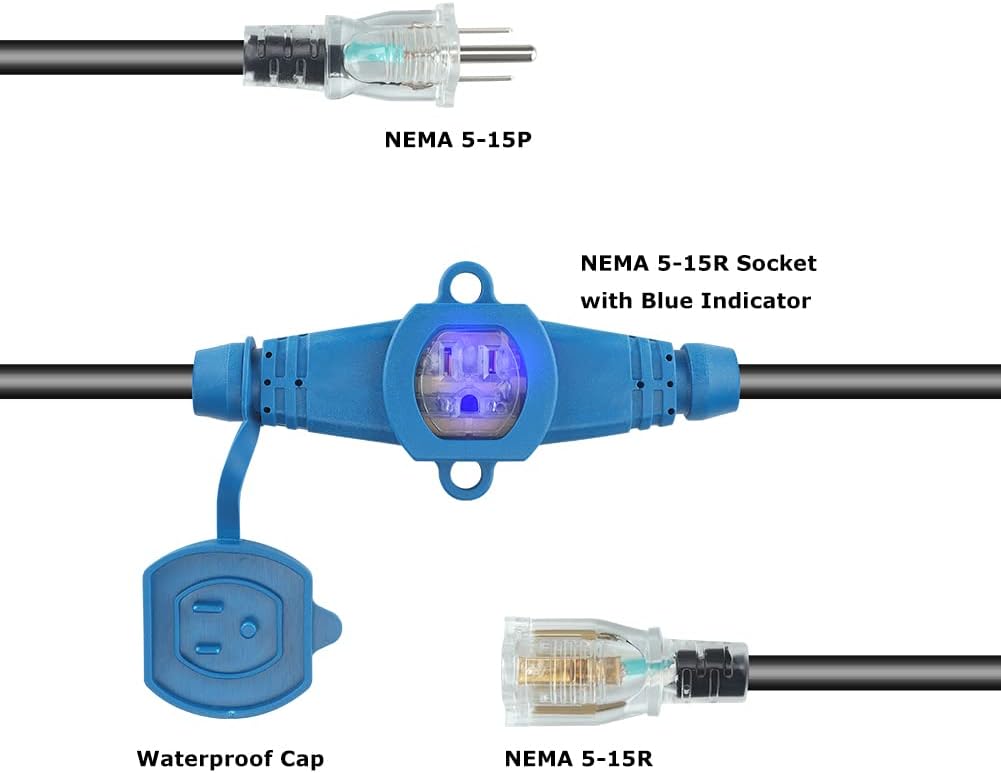 25 Feet Multi Outlet Extension Cord, 5 Outlets, 12 Gauge, Pack of 2 T540