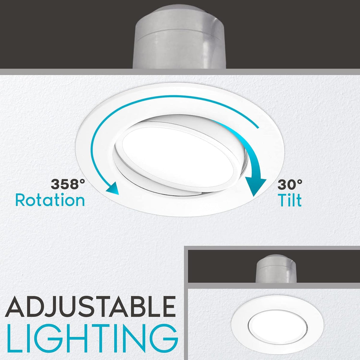 4 Inch Gimbal LED Recessed Lighting, 5 Color Selectable, Dimmable, 6 Pack K6267