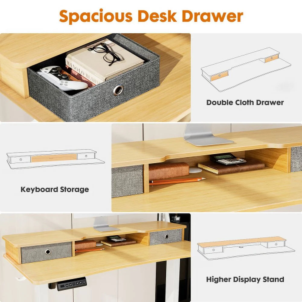 Height Adjustable Electric Standing Desk with Storage Shelf Double Drawer Z166