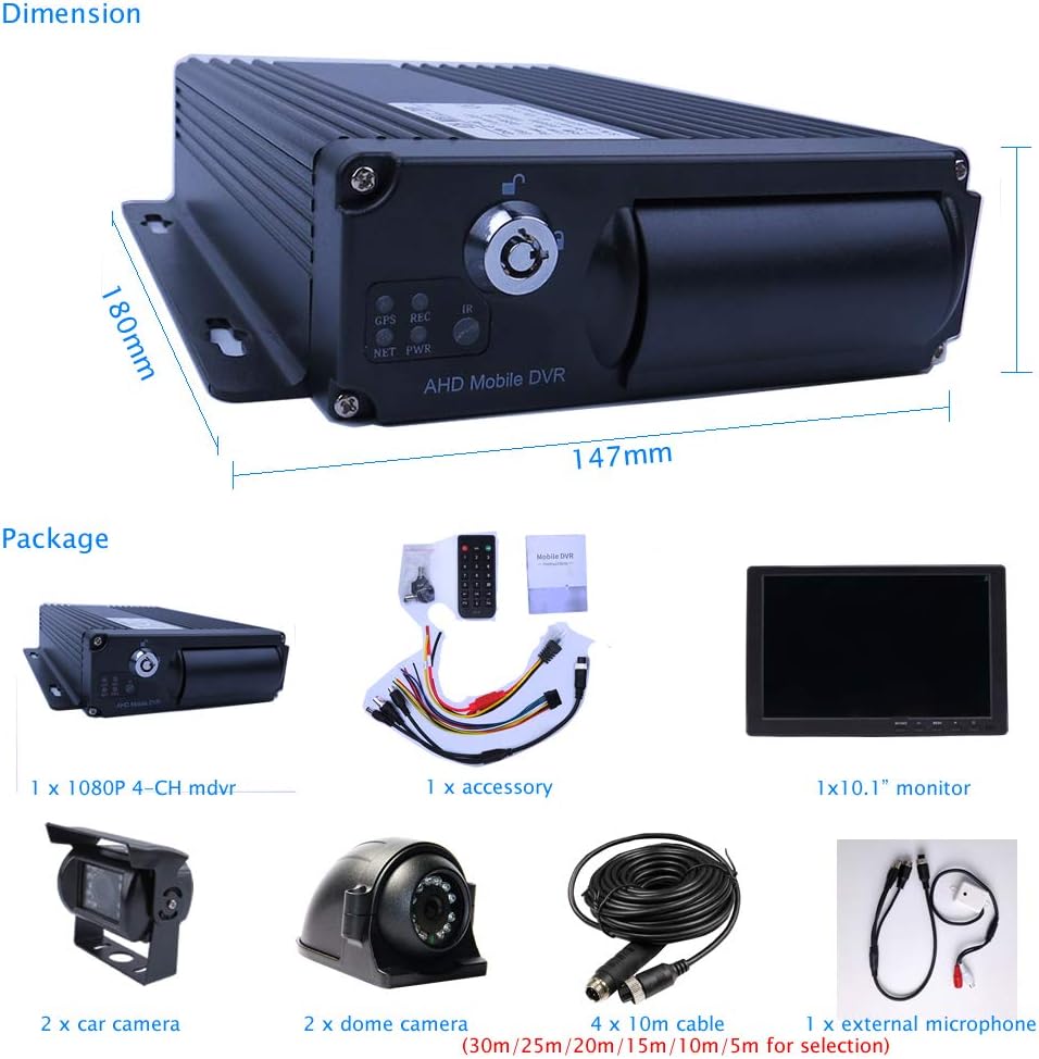 4 Channel 1080P AHD Mobile Vehicle DVR Video Recorder Kit with 10 inches Screen M389