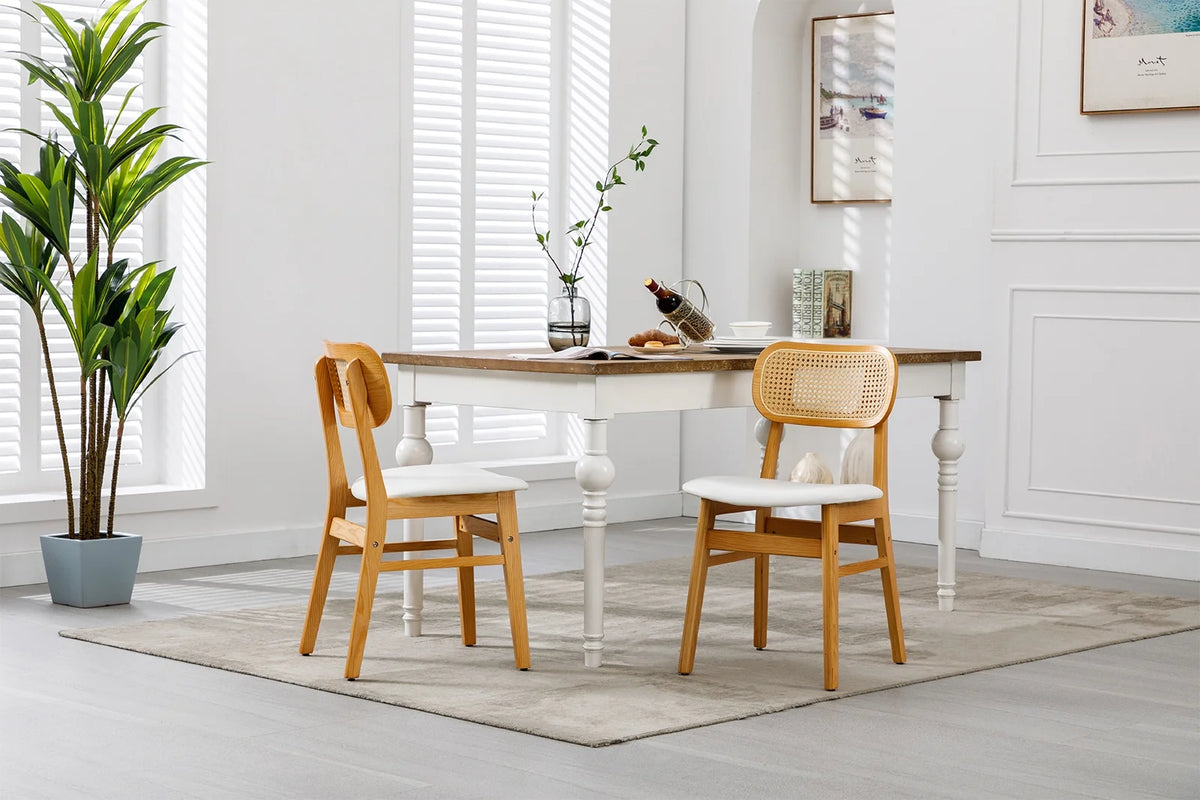 White Faux Leather Rattan Dining Chairs Set of 2 A15535