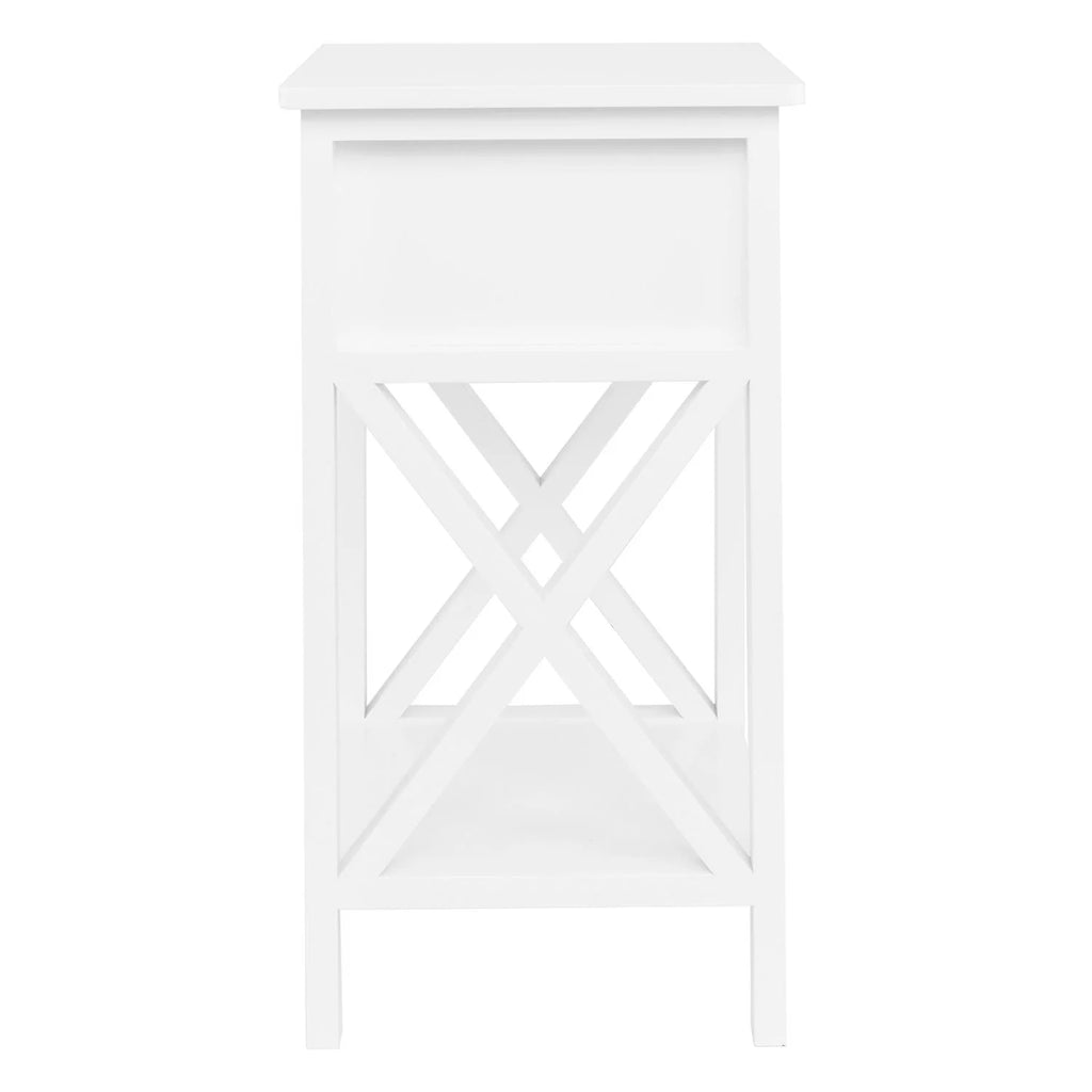 White Nightstand with Drawer and Shelf D87861