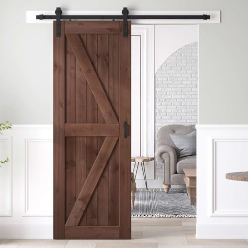36x84 inch Sliding Barn Wood Door Slab with Hardware Kit and Handle, Coffee F919