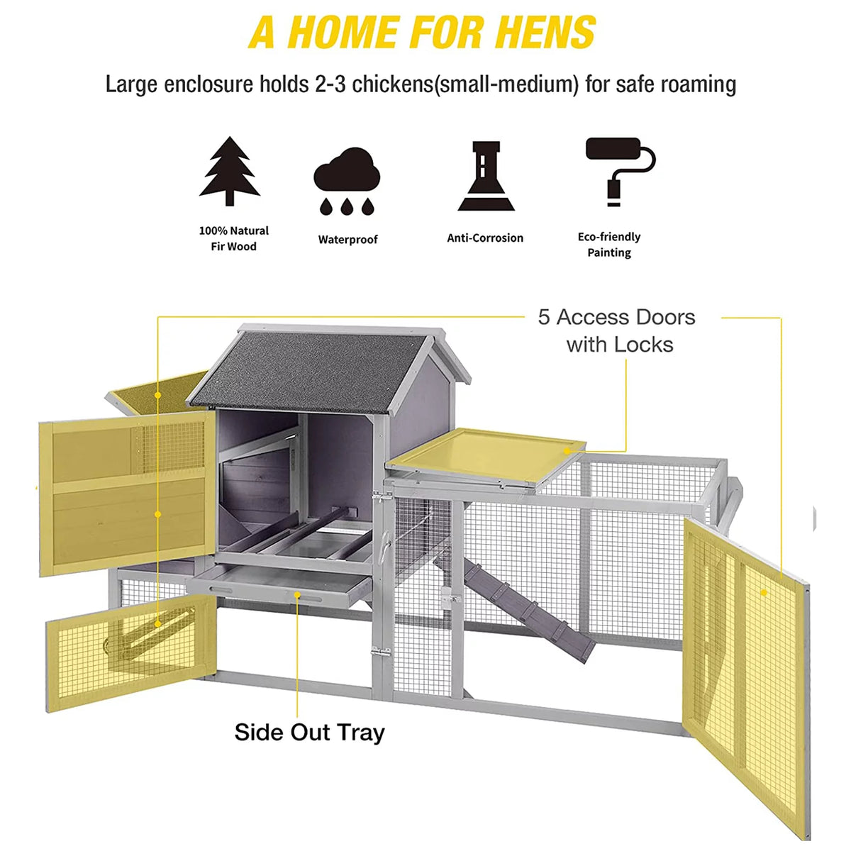 81" Wooden Chicken Coop with Wheels Z86116
