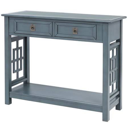 Blue Console Table with 2 Drawers and Bottom Shelf V9228