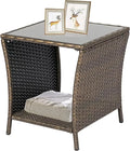 Square Wicker Bistro Table with Black Glass Top S9443