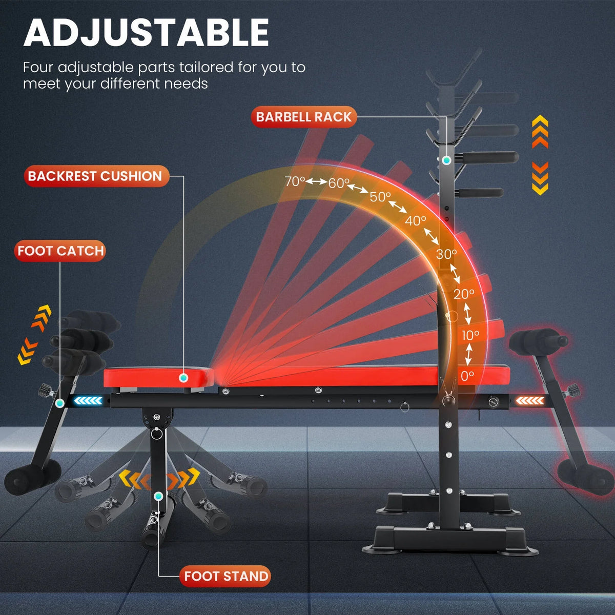 Adjustable Weight Bench Set with Barbell Rack Y1433