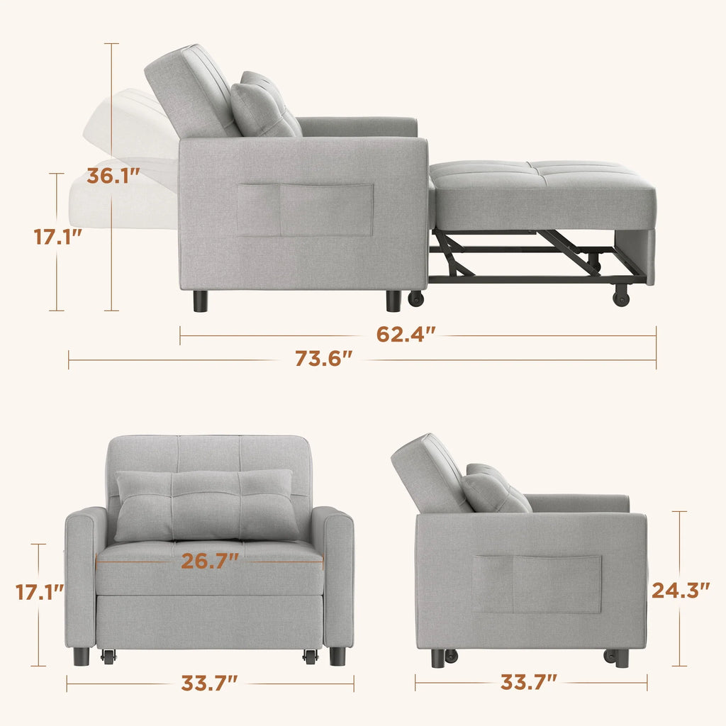 Light Gray Convertible Sofa Bed J958