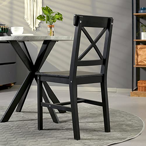 Black Wooden Cross Back Dining Chairs Set of 2 Q577