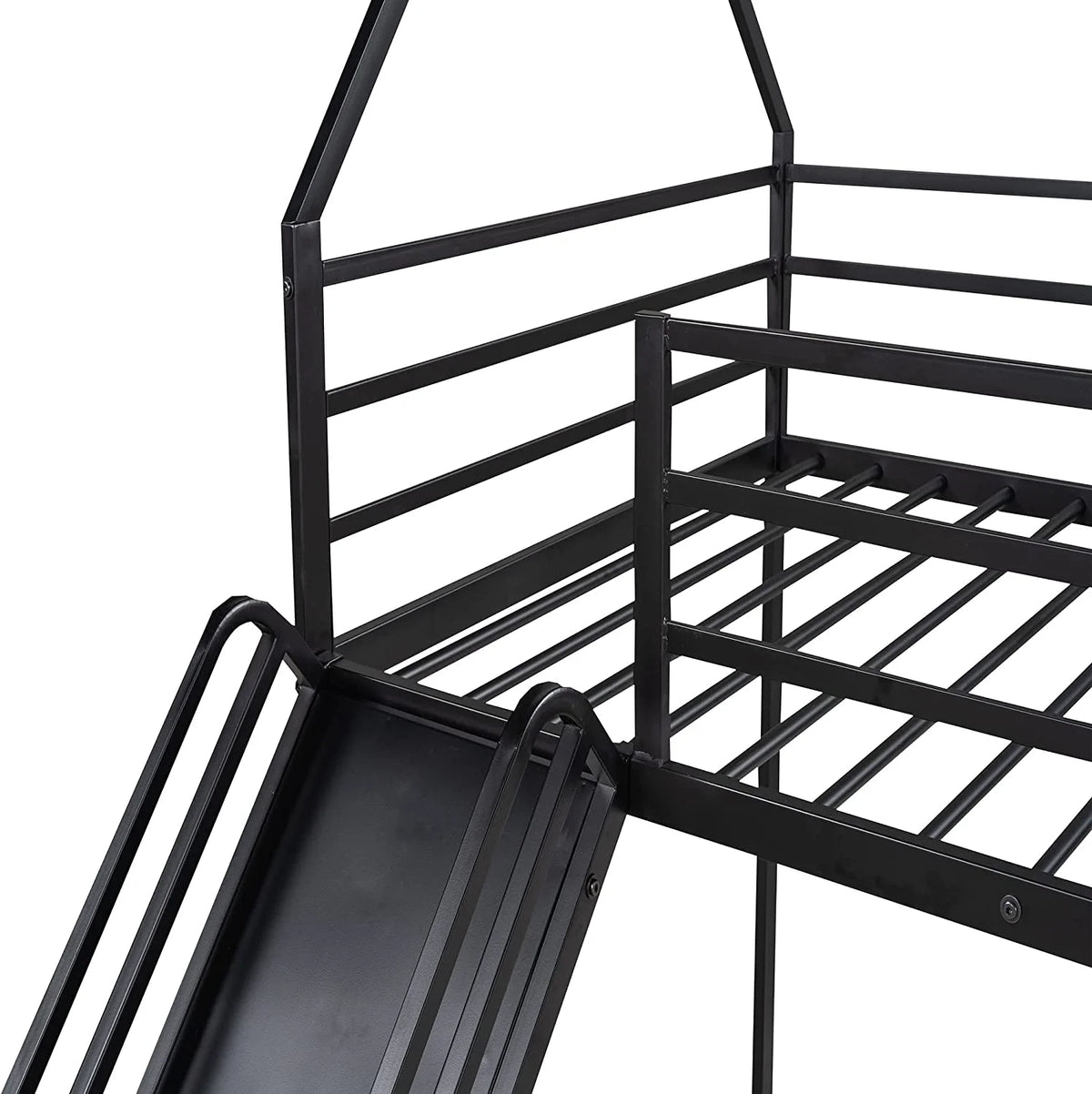 Black Metal Frame Kids Bunk Bed with Slide and Built-In Ladder G84210