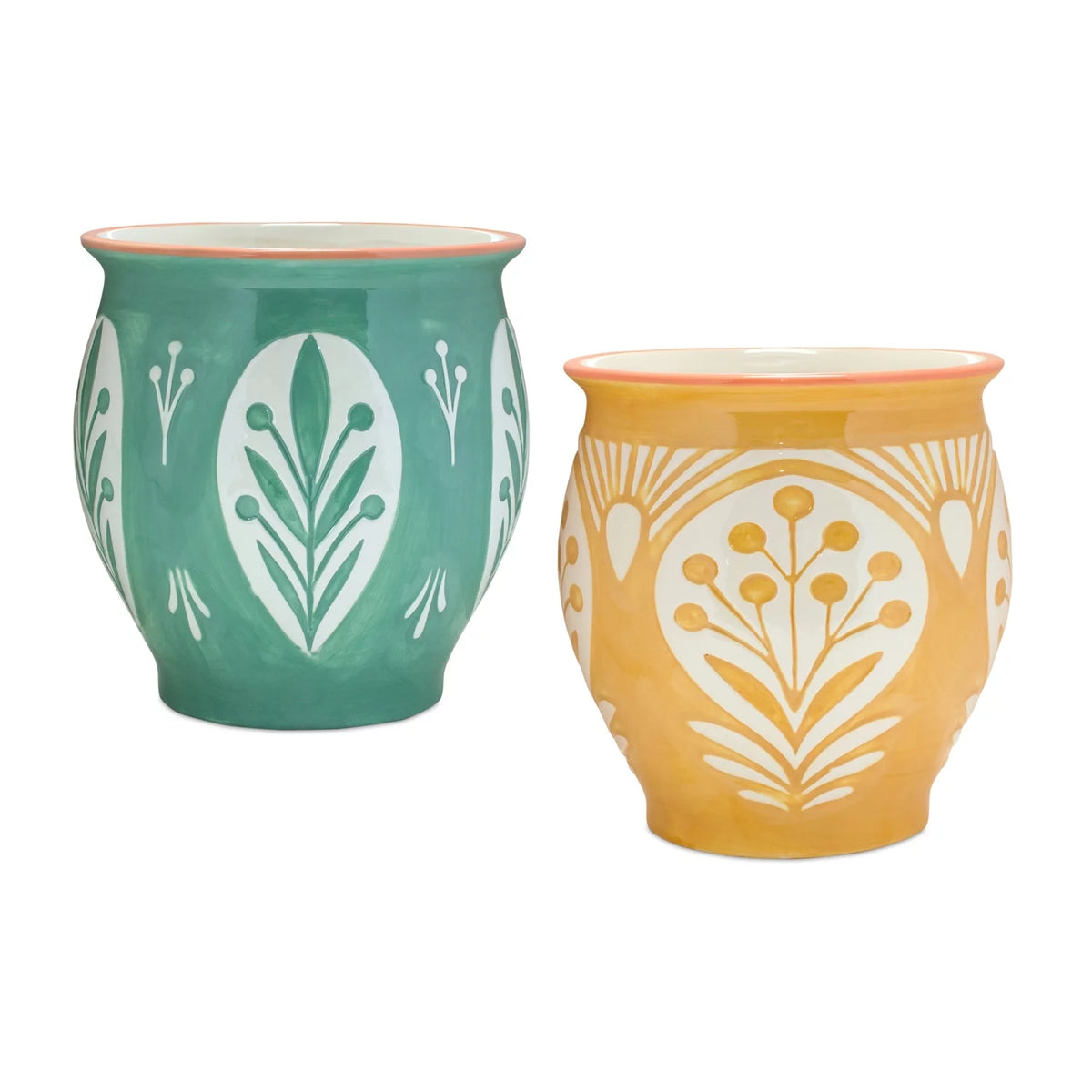Set of 2 Floral Ceramic Pots J90462
