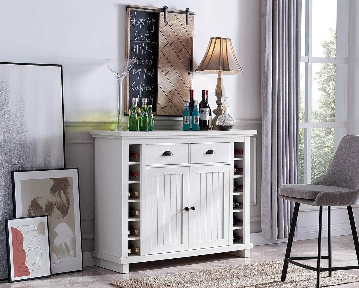 White Bar Cabinet with Stem Glass Placement K402