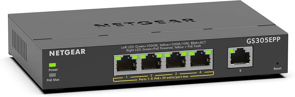 5-Port Gigabit Ethernet Unmanaged PoE Switch with 4 x PoE+ @ 83W E52891