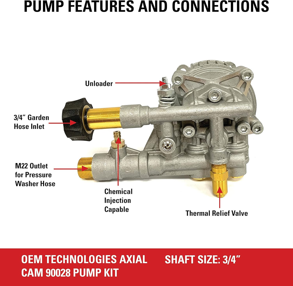 Horizontal Axial Cam Replacement Pressure Washer Pump Kit, 3300 PSI, 2.4 GPM, 3/4 Shaft, Silver B686254