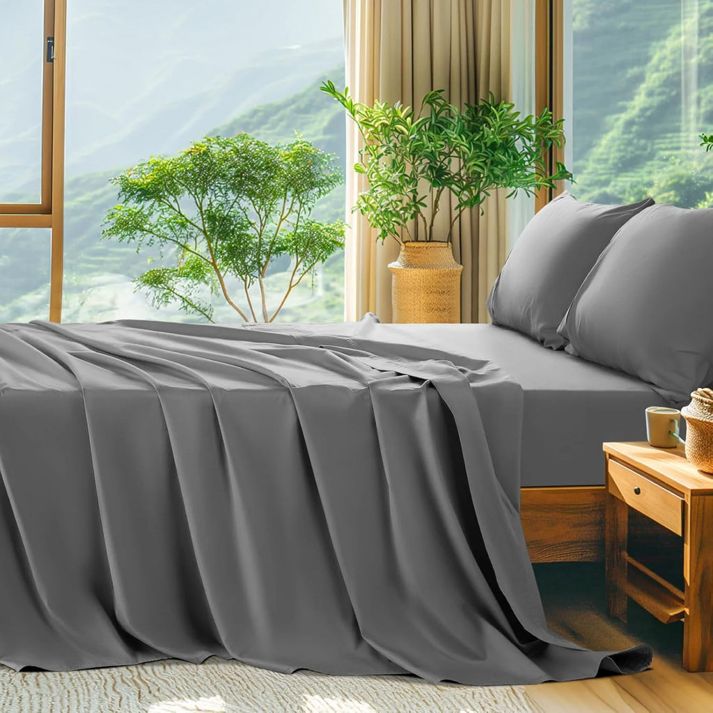 King Size 4 PC Cotton Sateen Weave Bed Sheet Set with Deep Pocket O696437