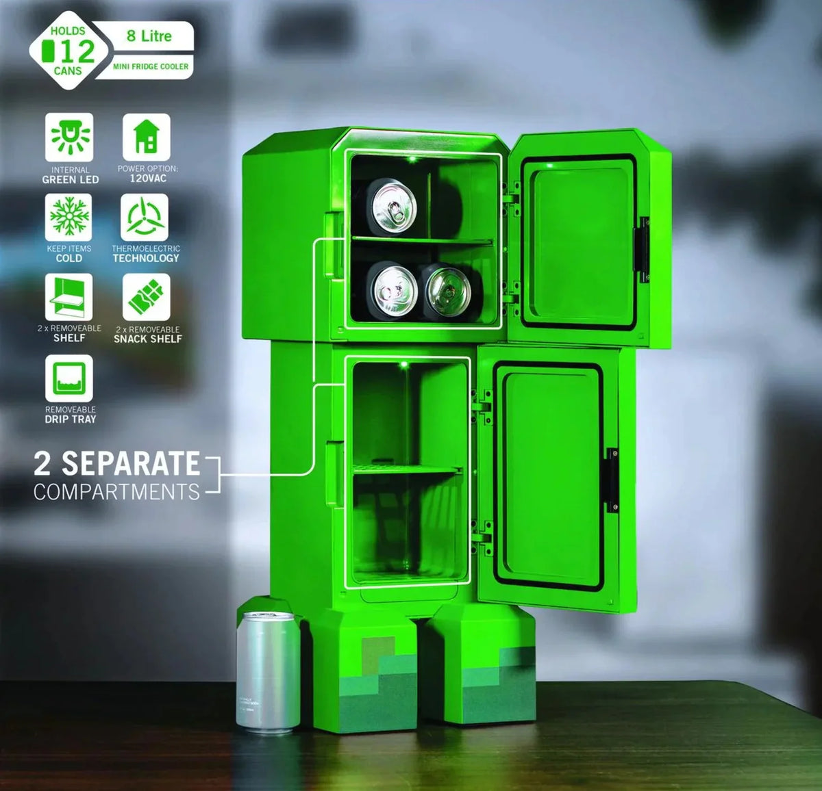 Minecraft Green Creeper Body 12 Can Mini Fridge 8L 2 Door J126