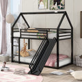 Black Metal Frame Kids Bunk Bed with Slide and Built-In Ladder G84210