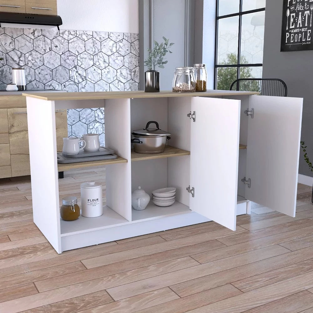 Light Oak White Kitchen Island with Four Open Shelves R310