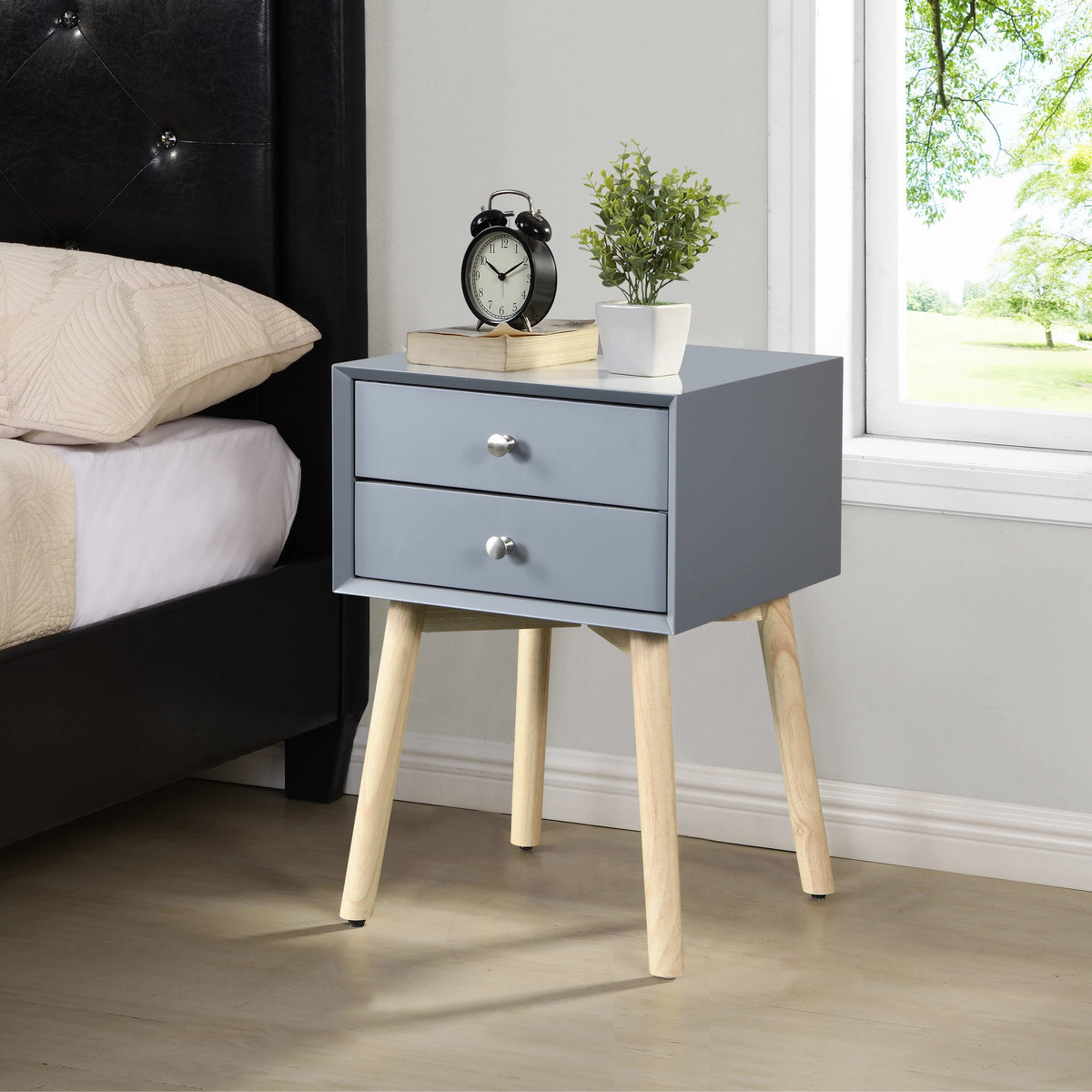 2 Drawer Rubber Wood Side Table V253
