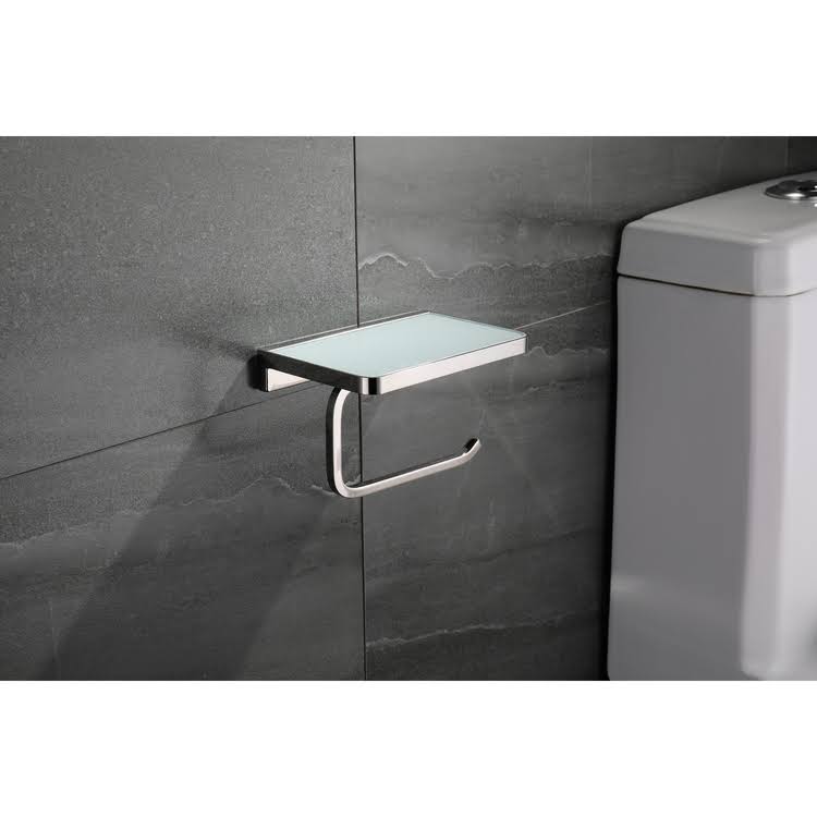 White Glass Shelf with Toilet Paper Holder S8805