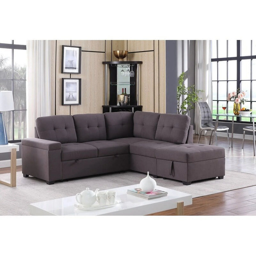 Linen Sleeper Sectional Sofa with Storage Ottoman G109114