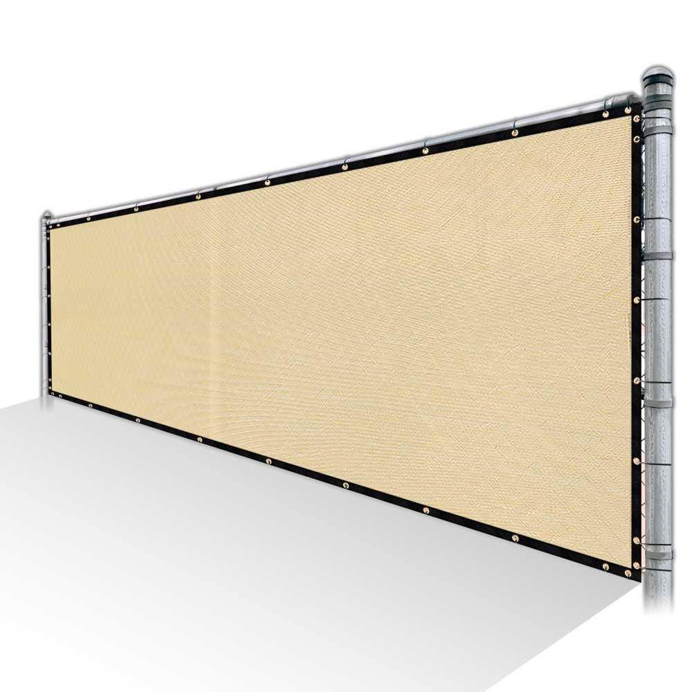 Beige HDPE Privacy Fence Screen with Reinforced Grommets W11496
