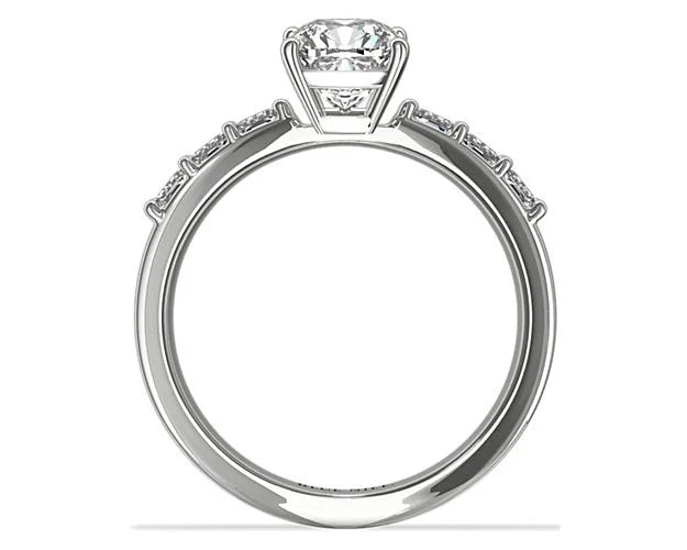 14K White Gold Solitaire Ring with Accents R872