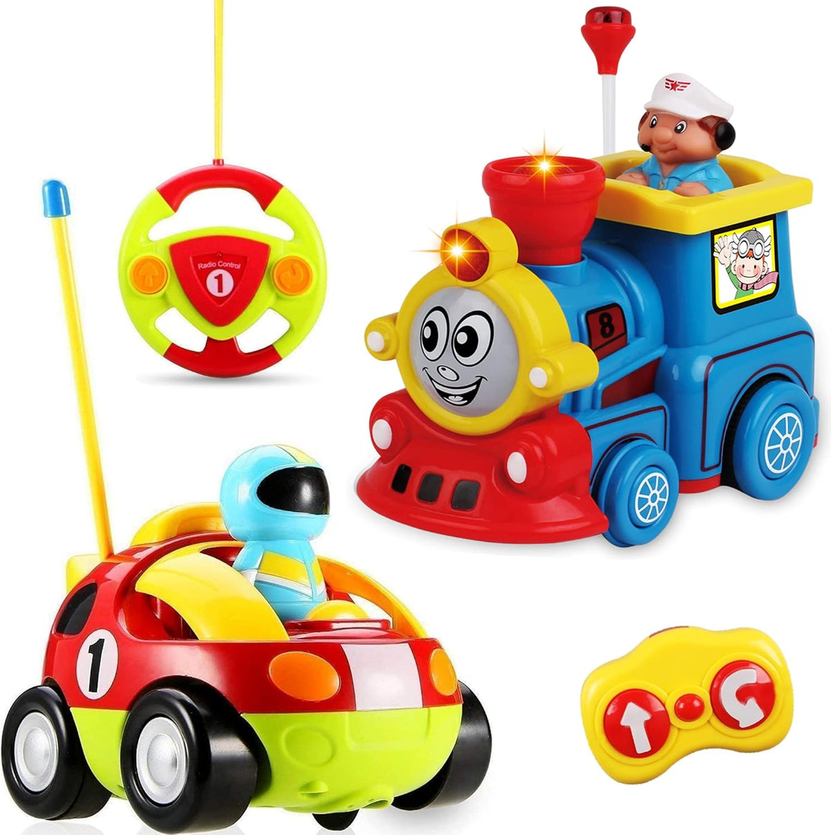 Remote Control Cartoon Race Car and Train Locomotive RC Toys, Pack of 2 P756312