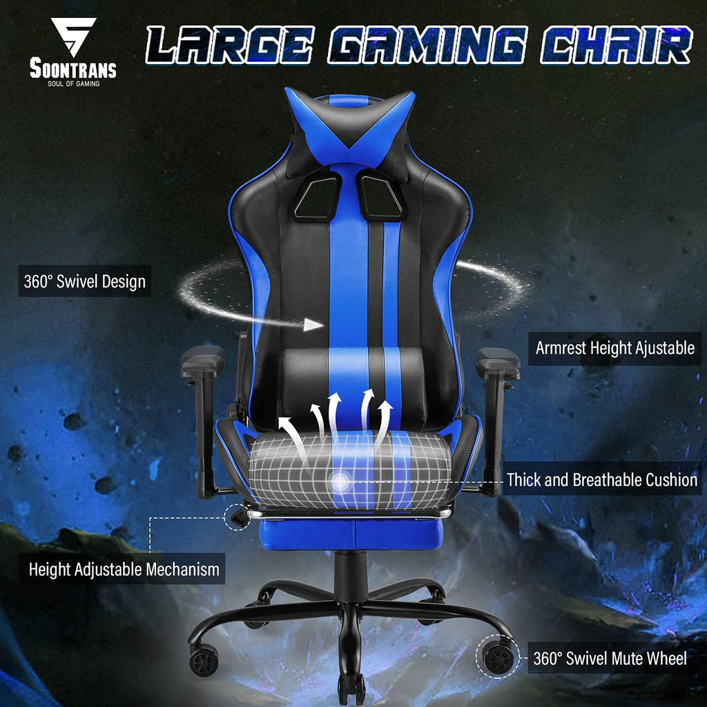 Gaming Chair with Footrest Ergonomic Desk Chair Royal Blue P80700