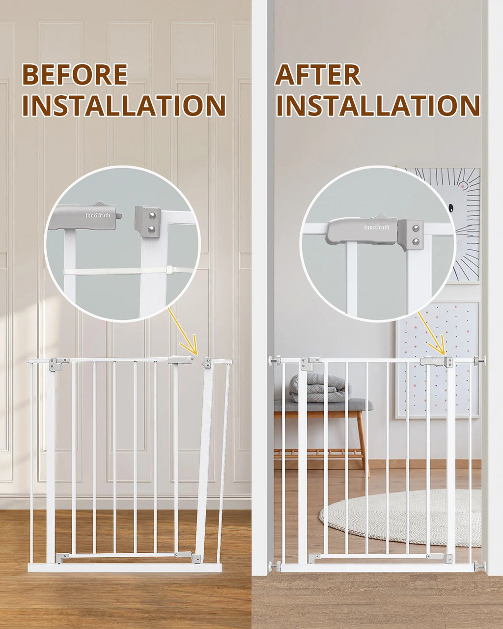 White 30" Tall Pressure Mounted Baby Safety Gate P2473