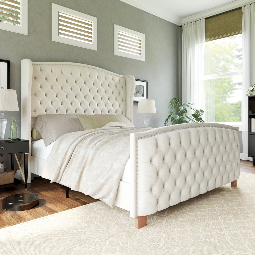 Cream Queen Size Platform Bed Frame B7398