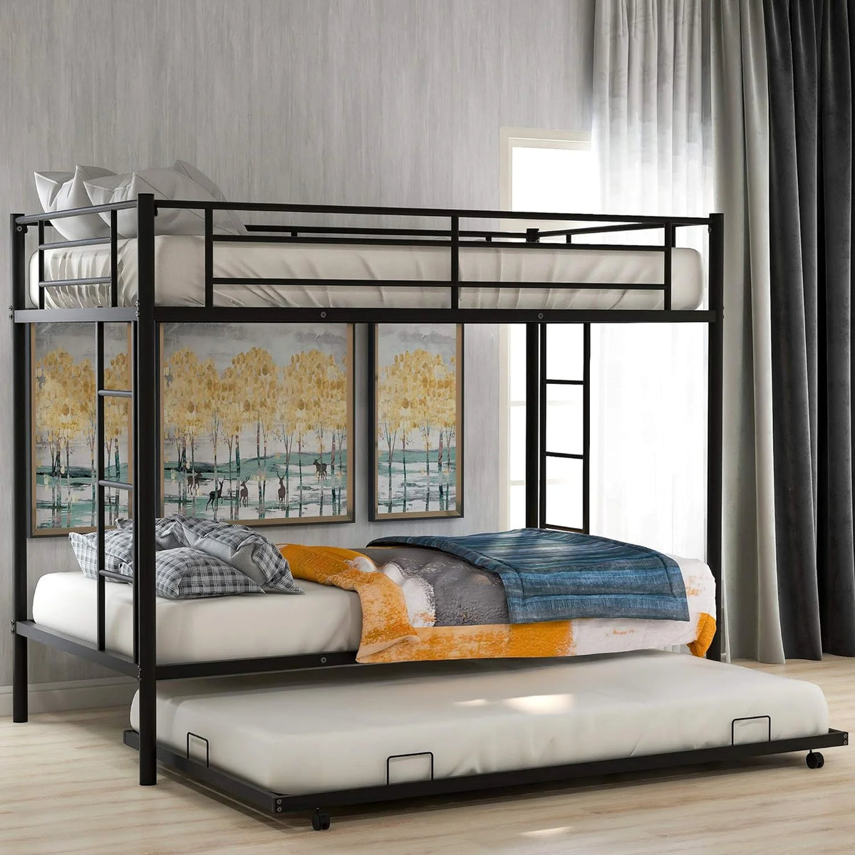 Black Metal Trundle Bunk Bed D97885
