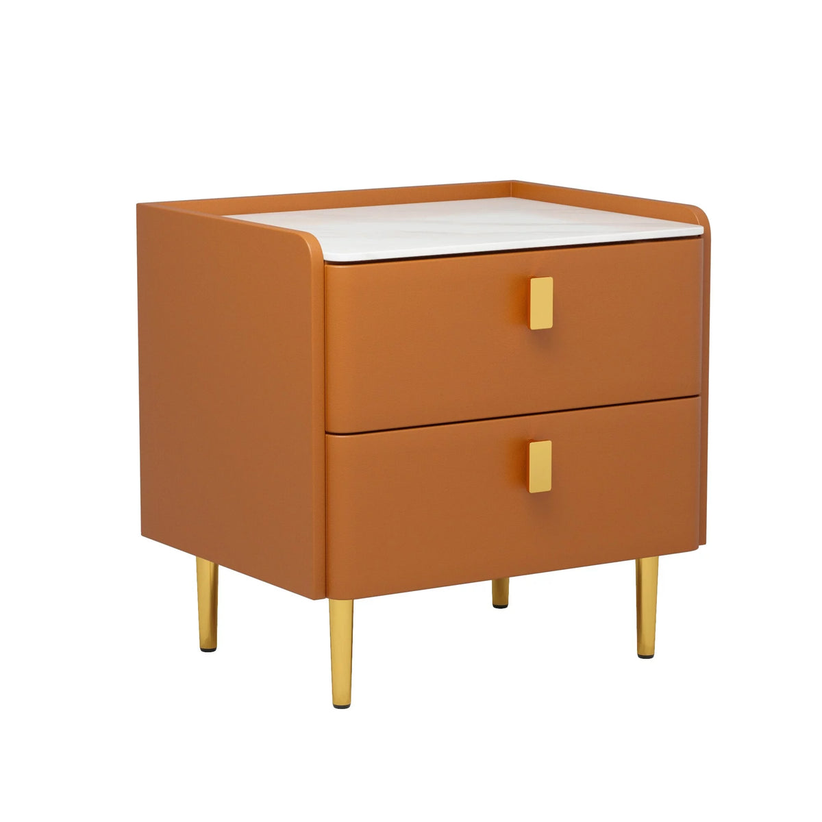 Beige Glossy 2-drawer Faux Leather Nightstand W522295