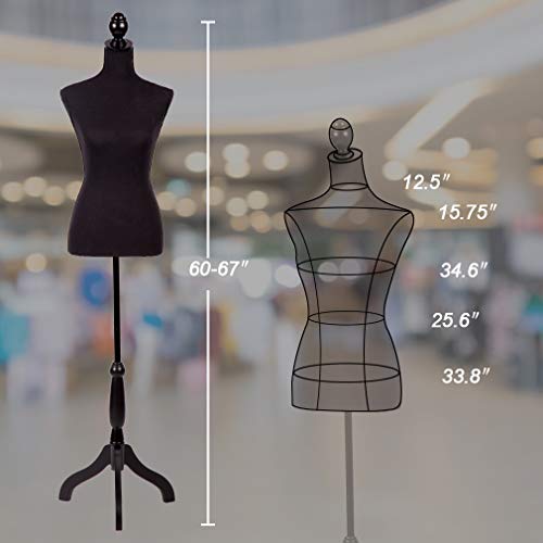 White Height Adjustable Female Dress Model Display Torso with Tripod Stand U555866