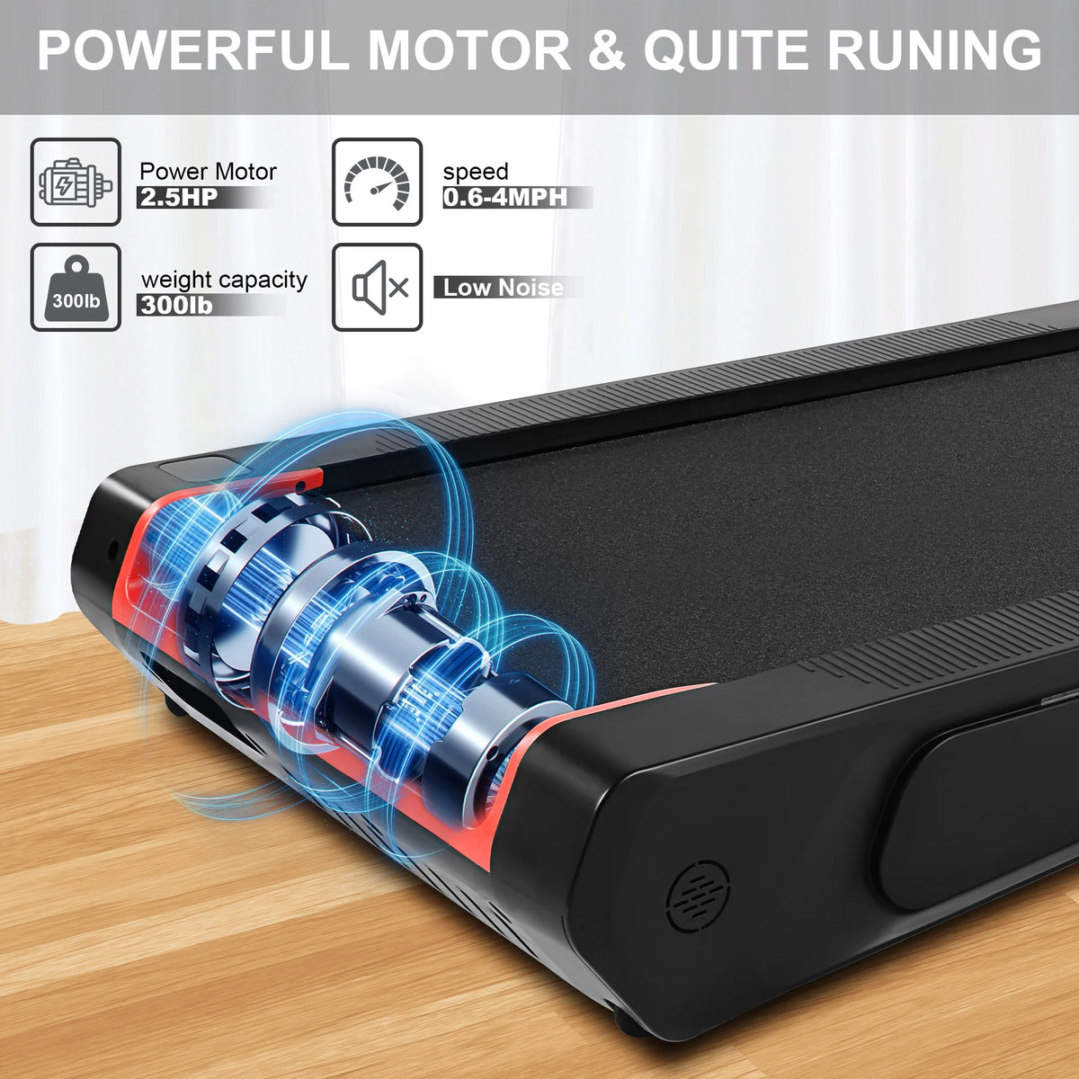 Walking Pad Treadmill with 5% Incline, 2.5HP, Black & Red Y335