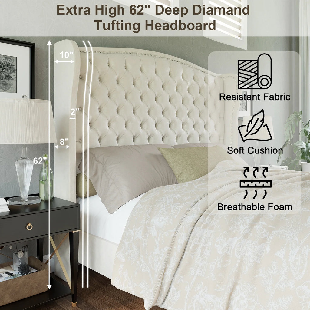 Cream Queen Size Platform Bed Frame B7398