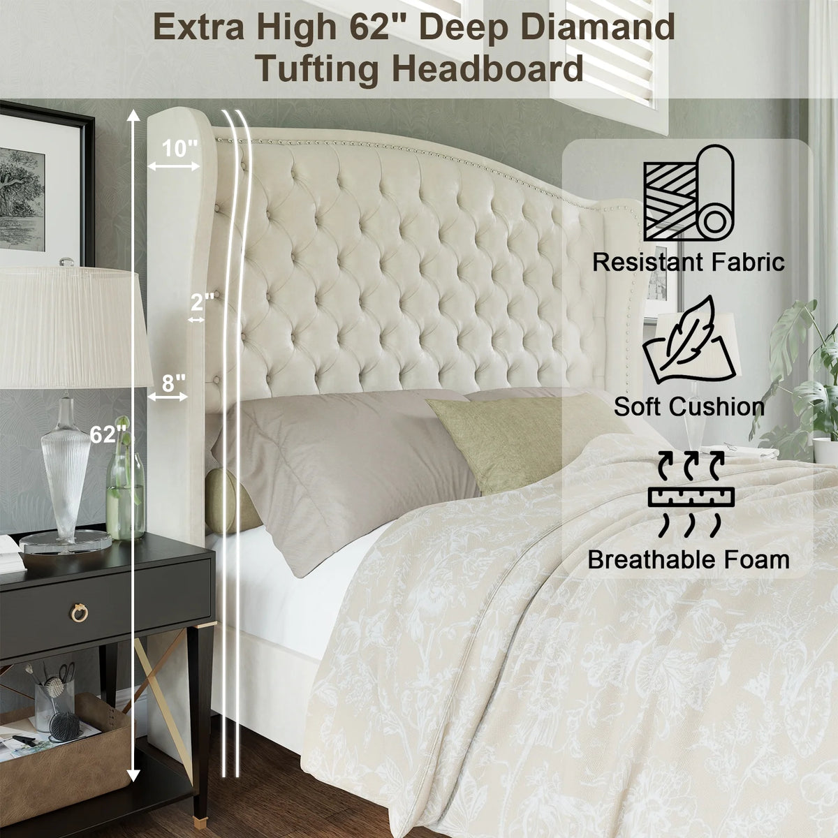 Cream Queen Size Platform Bed Frame B7398