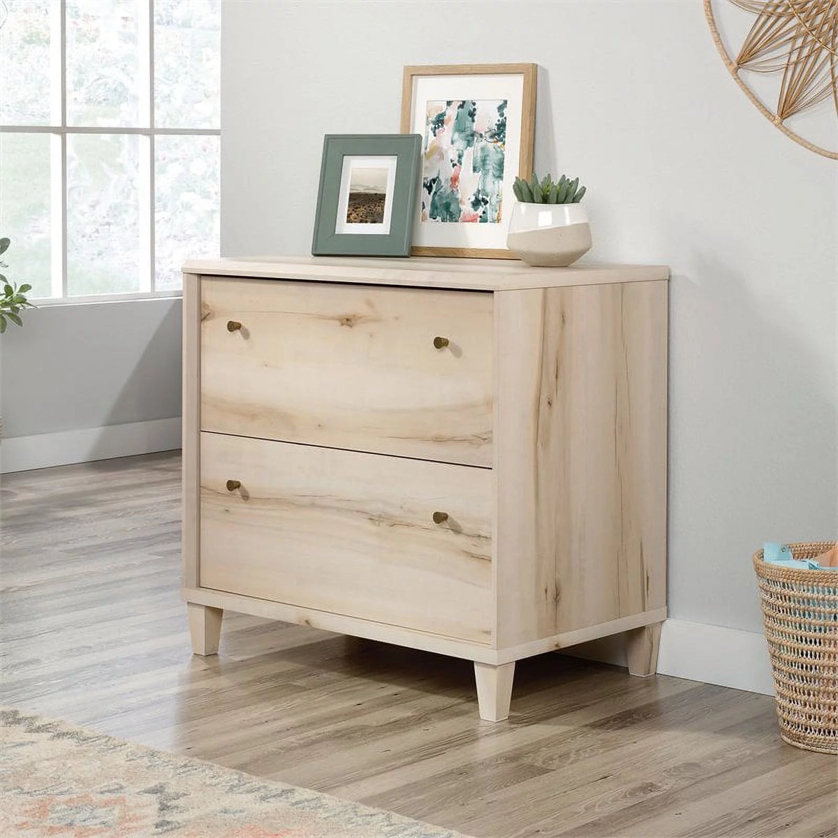 Contemporary Engineered Wood Lateral File Cabinet in Maple K401