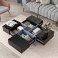 Black Square Coffee Table with 4 Hidden Storage Compartments and Extendable Sliding Tabletop B674400