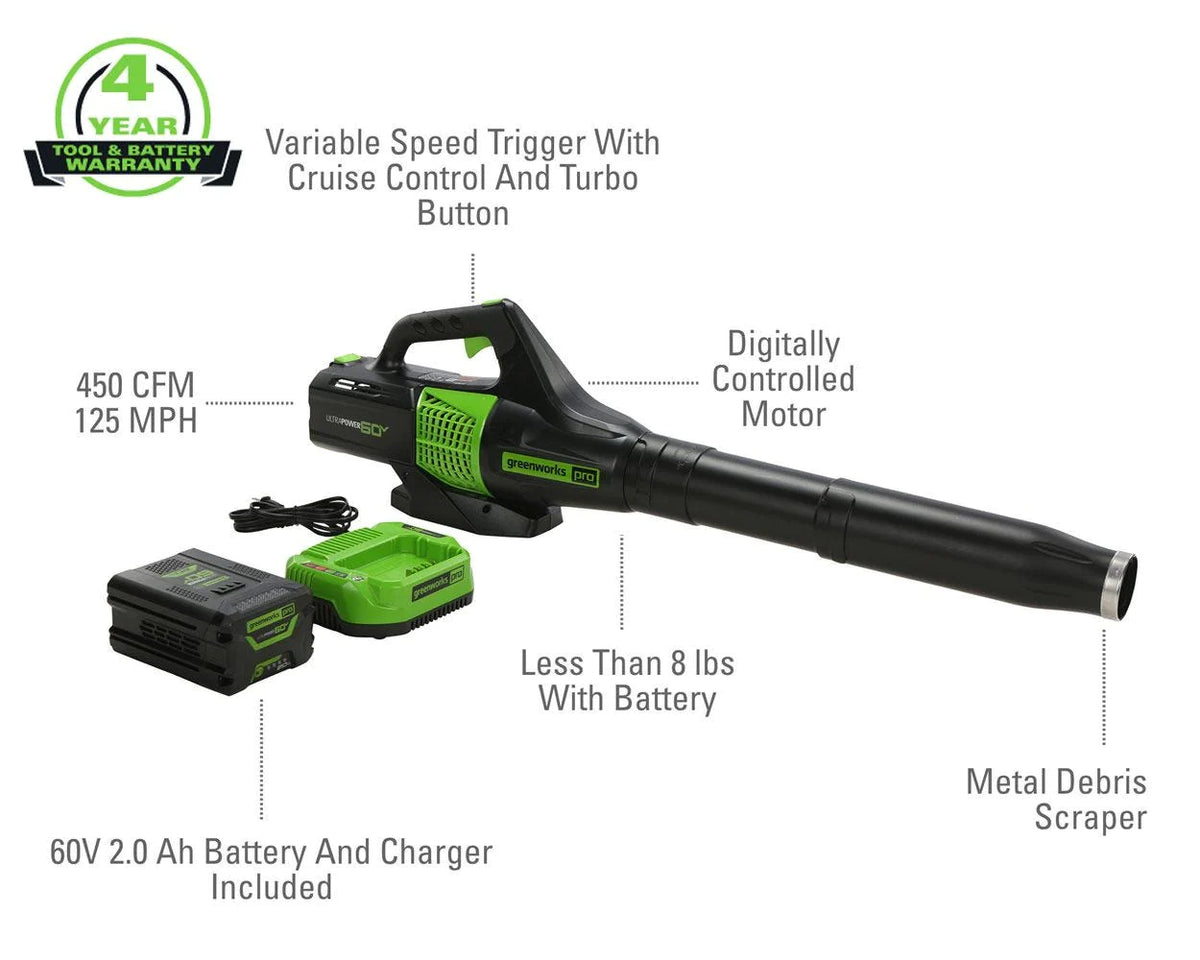 60V Cordless Leaf Blower with 2.0Ah Battery & Charger A727